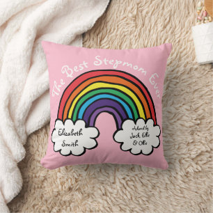 The Best Stepmom Ever Colourful Rainbow Pink Cushion