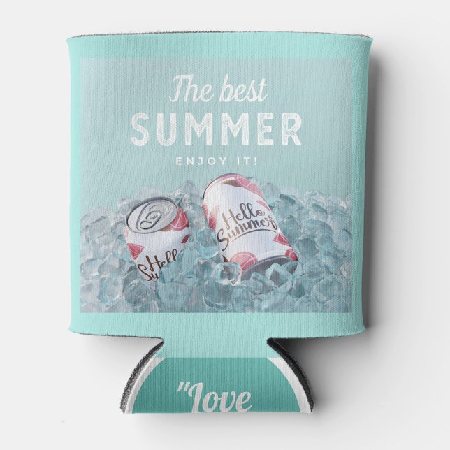 The Best Summer Can Cooler (A can cooler with a light blue background, featuring the text "The best SUMMER" and "ENJOY IT!" )