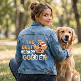 The Best Therapy Is a Golden Retriever – Patriotic Denim Jacket