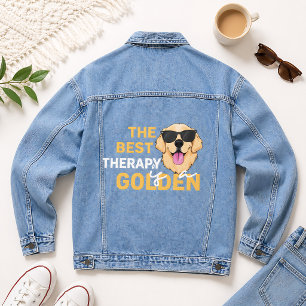 The Best Therapy Is a Golden with Sunglasses Denim Jacket