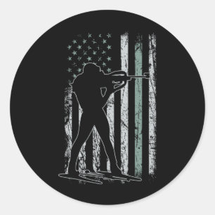 The Biathlon Usa Flag Retro Skis Men Biathlon Classic Round Sticker