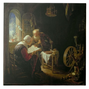 The Bible Lesson, or Anne and Tobias (oil on panel Ceramic Tile