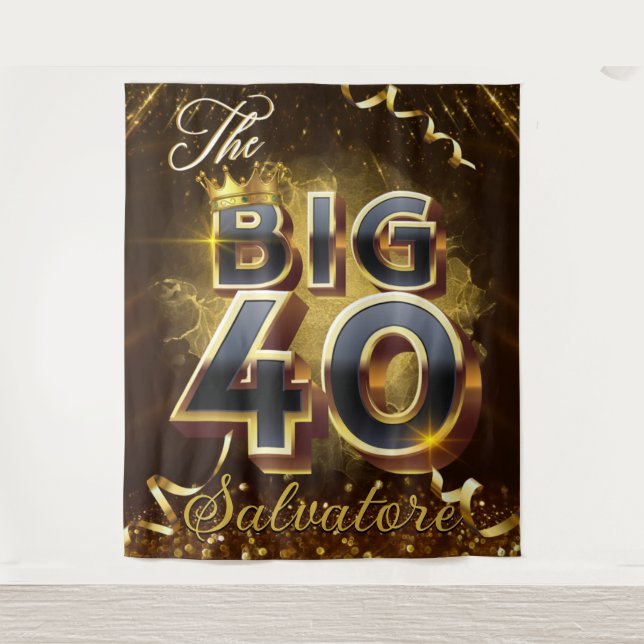 The Big 40 Elegant Black & Gold Royal Birthday Tapestry (Front)