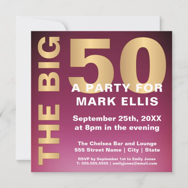The BIG 50 GOLD EFFECT | BIRTHDAY PARTY Invitation (Front)