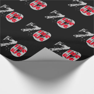 The big 70, Birthday, black, red text on black. Wrapping Paper