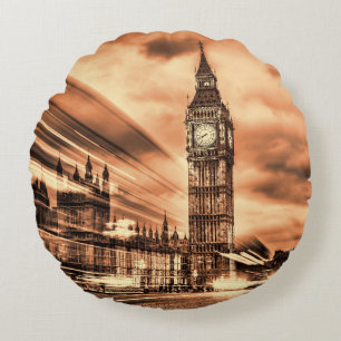 The Big Ben in retro style in London Round Cushion