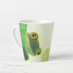 The big-eyed green frog behind lily pad   latte mug