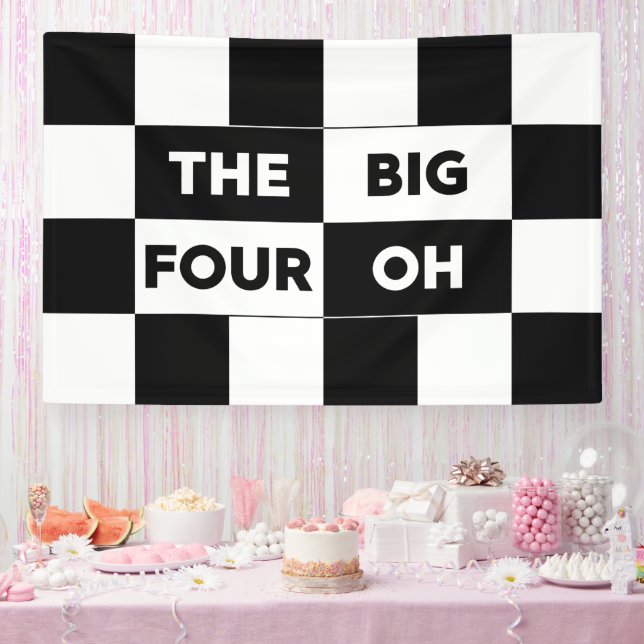 The Big Four Oh Black White Checkered Birthday Banner (Party)