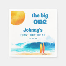 The Big One 1st Birthday Surf Beach Watercolor