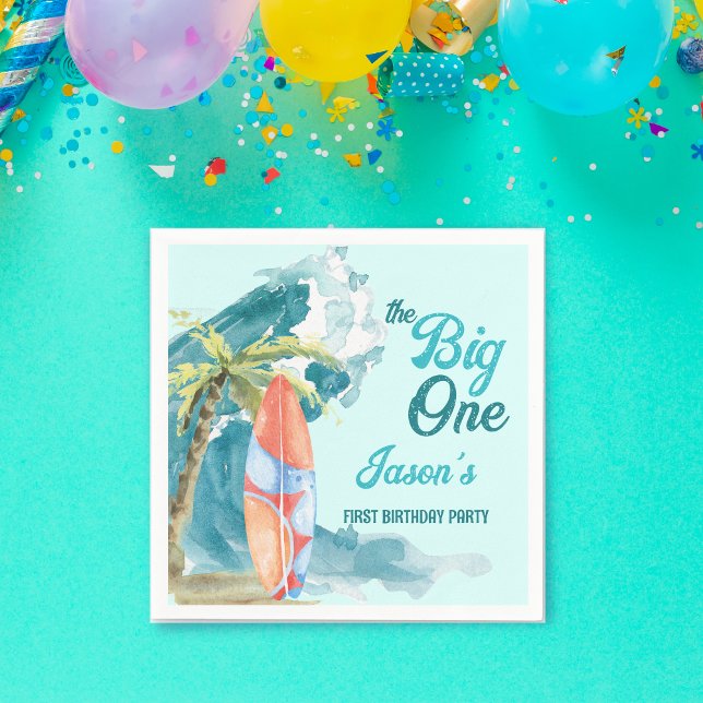 The big one 1st birthday surfing retro beach party napkin (Creator Uploaded)
