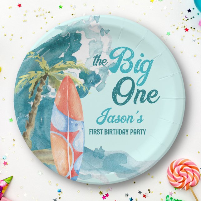 The big one 1st birthday surfing retro beach party paper plate (Creator Uploaded)