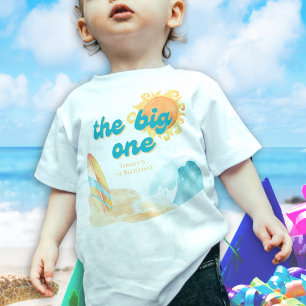 The Big One 1st Birthday Watercolor Surfboard Wave Baby T-Shirt