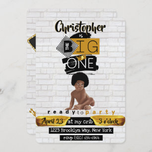 The BIG One  Afro Hip Hop Baby Boy Retro Birthday  Invitation