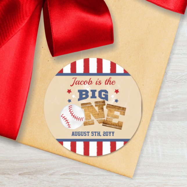 The Big One Baseball 1st Birthday Label Sticker (Creator Uploaded)