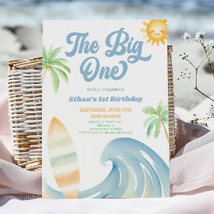 The Big One Beach Surf Blue 1st Birthday Party Invitation