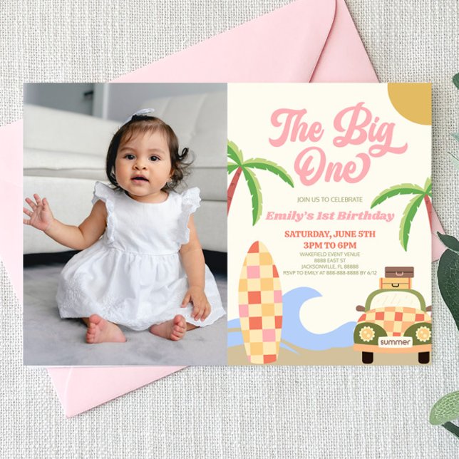 The Big One Beach Surf Picture 1st Birthday Party Invitation (Creator Uploaded)