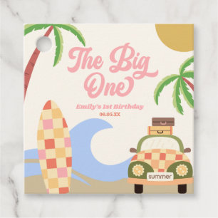 The Big One Beach Surf Pink 1st Birthday Party Favour Tags