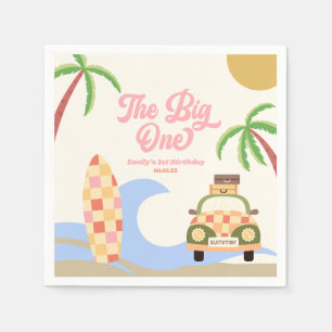 The Big One Beach Surf Pink 1st Birthday Party Napkin