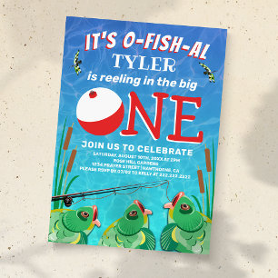 The Big One Colourful Fishing 1st Birthday Invitation