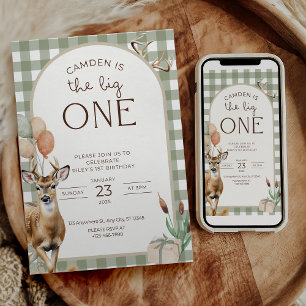 The Big One Deer Birthday Invitation Boys First 