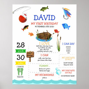 The Big One Fishing First Birthday Milestone Poster