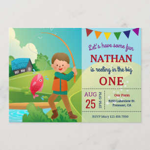 The Big One Fishing Theme Boys 1st Birthday Party Invitation