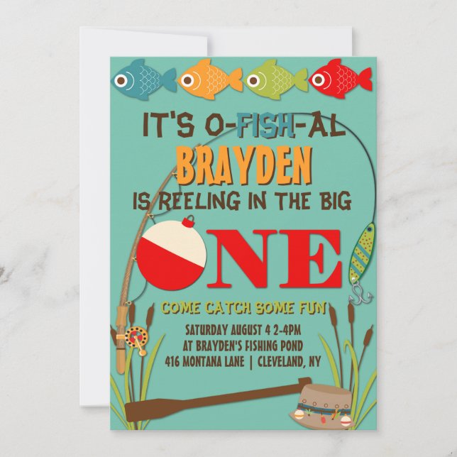 The Big One Fishing Theme Boys First Birthday Invitation (Front)