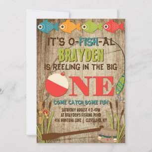 The Big One Fishing Theme Boys First Birthday Invitation