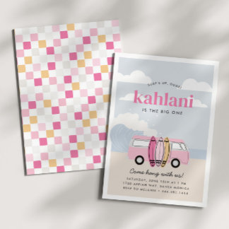 The BIG ONE Girls' 1st Beach Surf Birthday Invitation