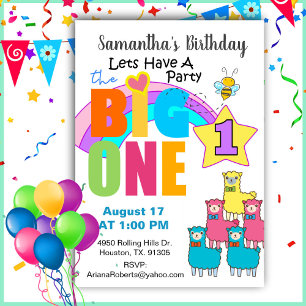 The Big One Llamas 1st Birthday Invitation