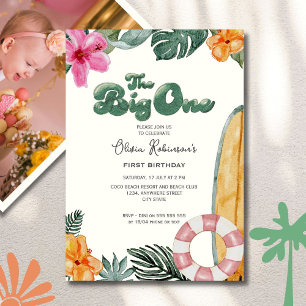 The Big One Luau Beach Club 1st Birthday Photo Invitation