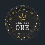 The BIG ONE | Notorious 90's 1st Birthday Party Paper Plate<br><div class="desc">Celebrate your little one whose getting BIGGIE,  BIGGIE BIGGIE! Embrace the 90's hip-hop nostalgia with this unique and fully customisable kids birthday paper plates – featuring a golden crown,  fun rugged typography and a king of hip-hop inspired background.</div>