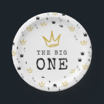The BIG ONE | Notorious 90's 1st Birthday Party Paper Plate<br><div class="desc">Celebrate your little one whose getting BIGGIE,  BIGGIE BIGGIE! Embrace the 90's hip-hop nostalgia with this unique and fully customisable kids birthday paper plates – featuring a golden crown,  fun rugged typography and a king of hip-hop inspired background.</div>