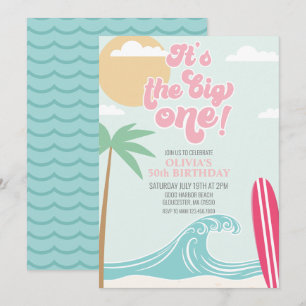 The Big One Pink Beach Birthday Invitation