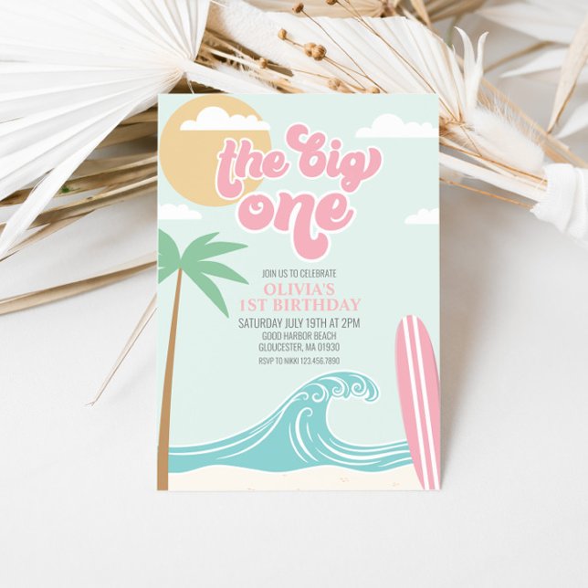 The Big One Pink Beach Birthday Invitation (Creator Uploaded)