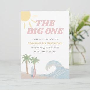 The Big One Pink Beach Surf Summer Coastal Invitation