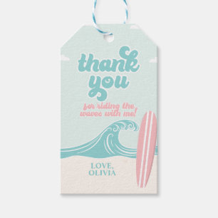 The Big One PINK Surf Beach Thank You Gift Tags