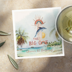 The Big One   Retro Summer Surf Birthday Napkin