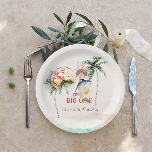 The Big One Retro Summer Surf Birthday Paper Plate