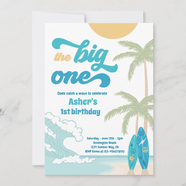 The Big One Retro Surf 1st Birthday Party Invitation (Front)