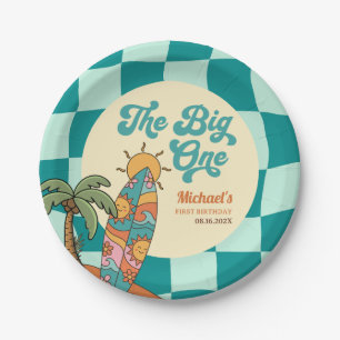 The Big One Retro Surf Board Summer 1st Birthday Paper Plate
