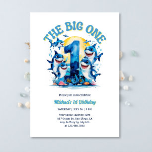 The Big One Shark Theme Under the Sea 1st Birthday Invitation