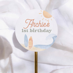 The Big One Surf 1st Birthday Classic Round Sticker