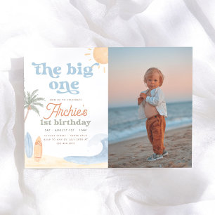 The Big One Surf 1st Birthday Photo Invitation