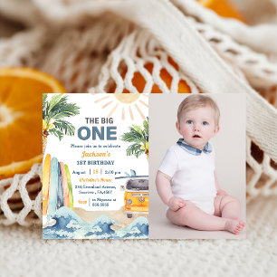 The Big One Surf Beach 1st Birthday Photo Invitation