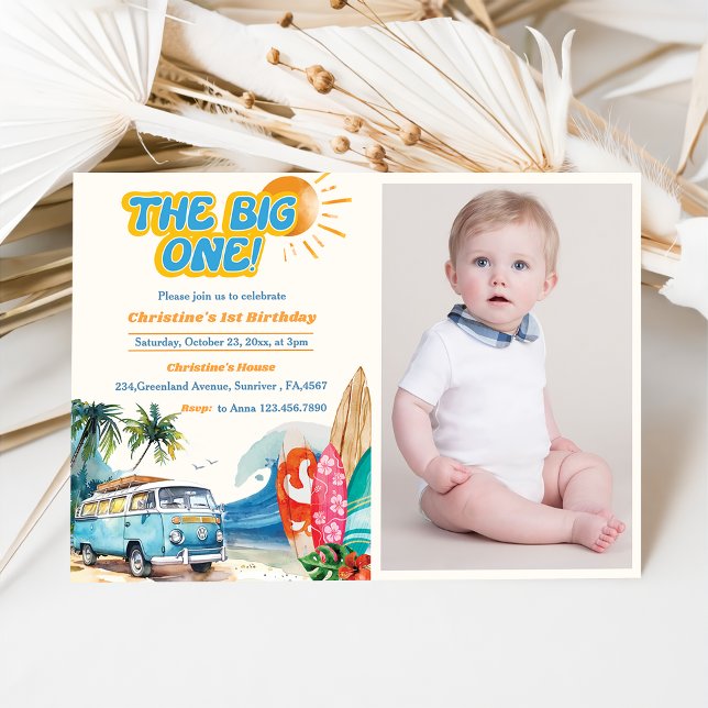 The Big One Surf Beach 1st Birthday Photo  Invitation (Creator Uploaded)
