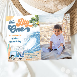 The Big One Surf Beach 1st Birthday Photo Invitation