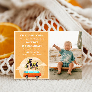 The Big One Surf Beach 1st Birthday Photo Invitation