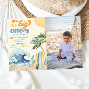 The Big One Surf Beach 1st Birthday Photo Invitation