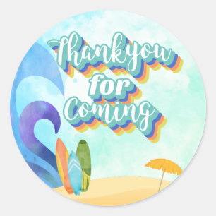 The Big One Surf Beach Birthday Thank you Sticker